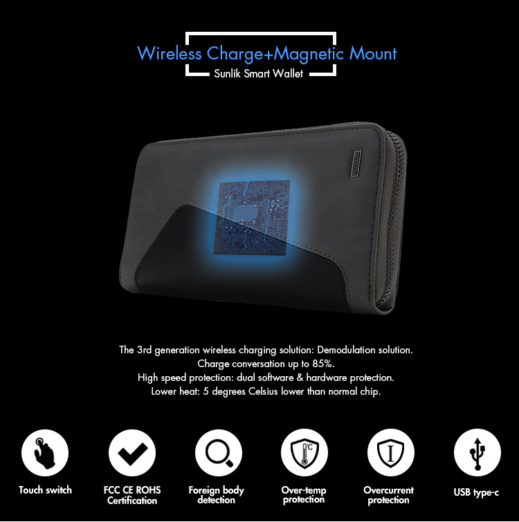 zipper wireless charger wallet